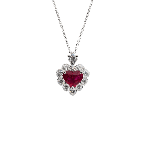 Platinum Ruby Diamond Heart Pendant Necklace-Platinum Ruby Diamond Heart Pendant Necklace - RNUJD00232