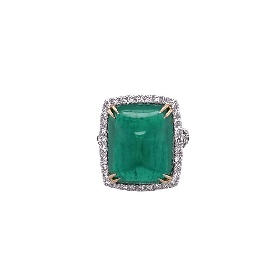Platinum Yellow Gold Sugarloaf Emerald Diamond Ring - ERDEH00037