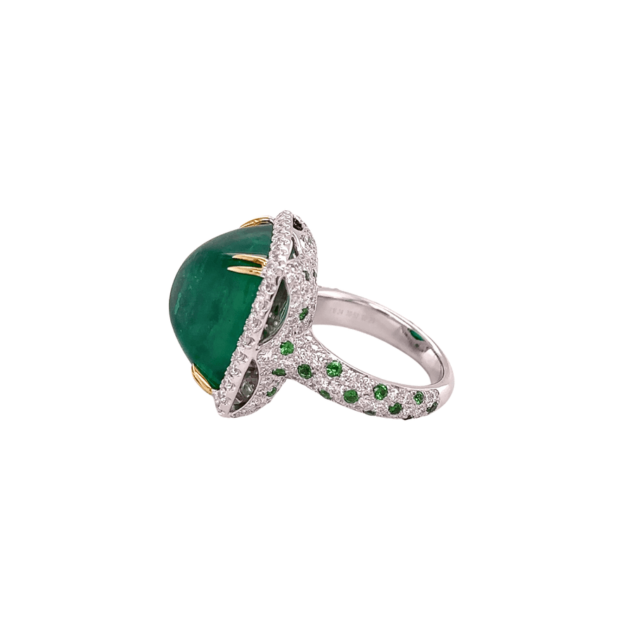 Platinum Yellow Gold Sugarloaf Emerald Diamond Ring - ERDEH00037