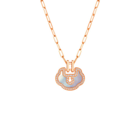 Qeelin Small Yu Yi Necklace-Qeelin Small Yu Yi Necklace - YLN30ABRGMP - Qeelin Small Yu Yi Necklace in 18K rose gold with mother-of-pearl and diamonds totaling 0.15 carats.