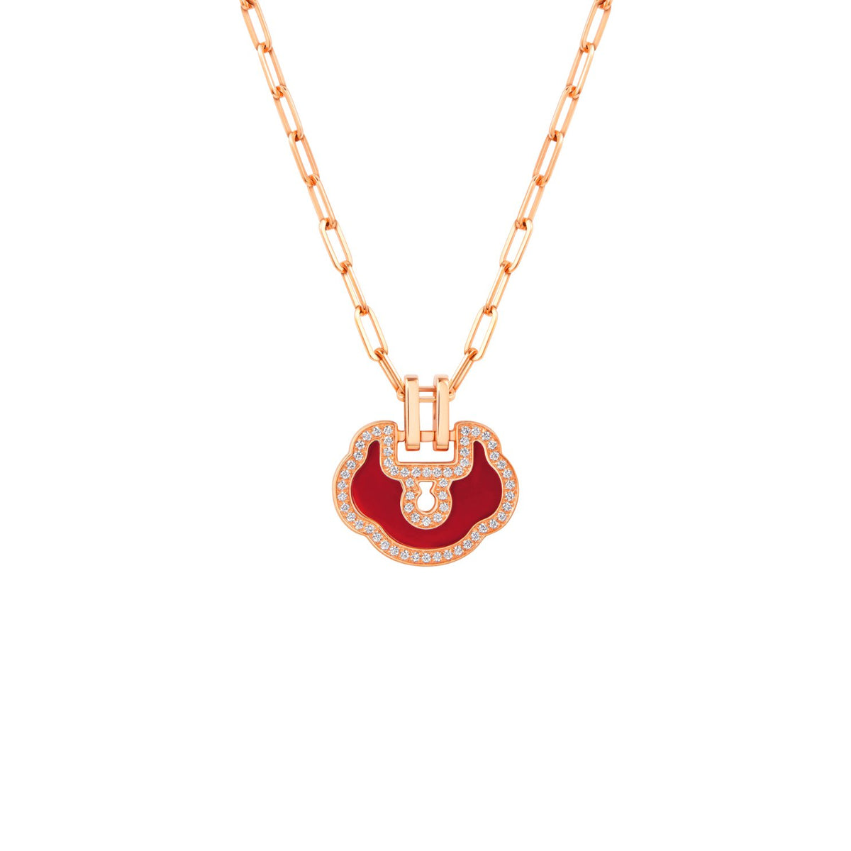 Qeelin Small Yu Yi Necklace - YLN30ABRGRA - Qeelin Small Yu Yi Necklace in 18 karat rose gold with red agate and diamonds totaling 0.15 carats.