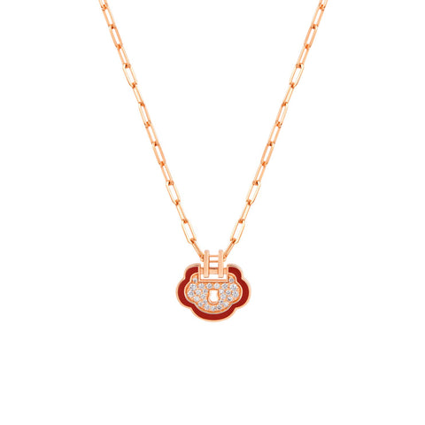 Qeelin Yu Yi Necklace-Qeelin Yu Yi Necklace - YLN50ACRGRH - Qeelin Yu Yi Necklace in 18 karat rose gold with red HyCeram® and diamonds totaling 0.10 carats.