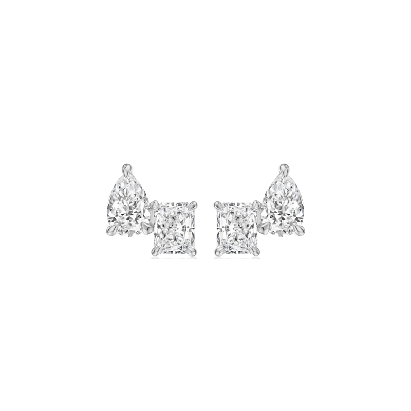 Radiant and Pear-shaped Diamond Earring Studs-Radiant and Pear - shaped Diamond Earring Studs - DENKA04603