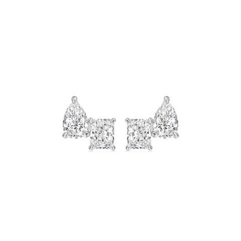 Radiant and Pear-shaped Diamond Earring Studs-Radiant and Pear - shaped Diamond Earring Studs - DENKA04603