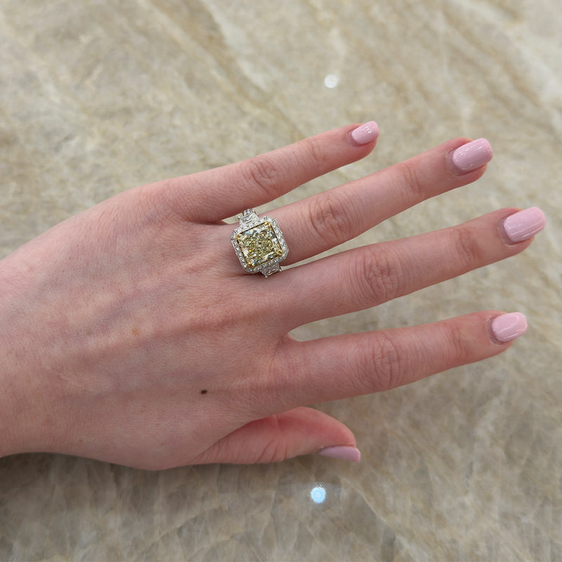 Radiant Cut Fancy Light Yellow Diamond 3 Stone Engagement Ring-Radiant Cut Fancy Light Yellow Diamond 3 Stone Engagement Ring - DRJCK00208