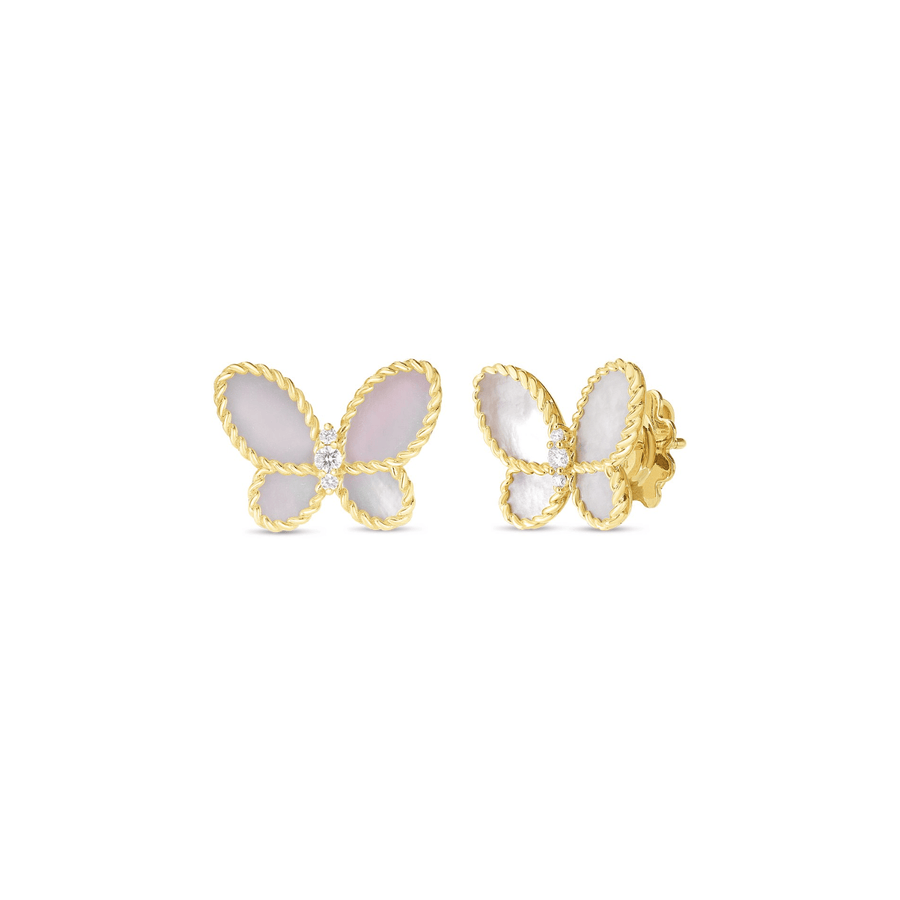 Roberto Coin Jasmine Diamond & Mother of Pearl Butterfly Stud Earrings - 7773720AJERM
