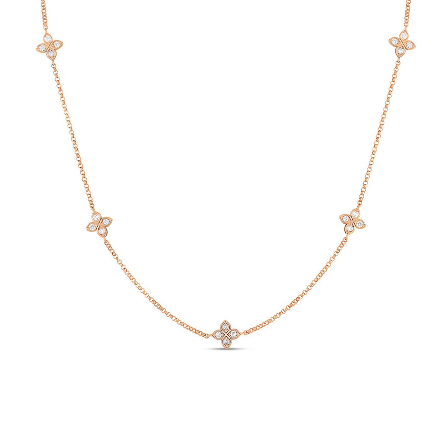 Roberto Coin Love by the Inch 5 Station Flower Necklace - 7773286AX17X - Roberto Coin Love by the Inch 5 Station Flower Necklace in 18 karat rose gold with diamonds.