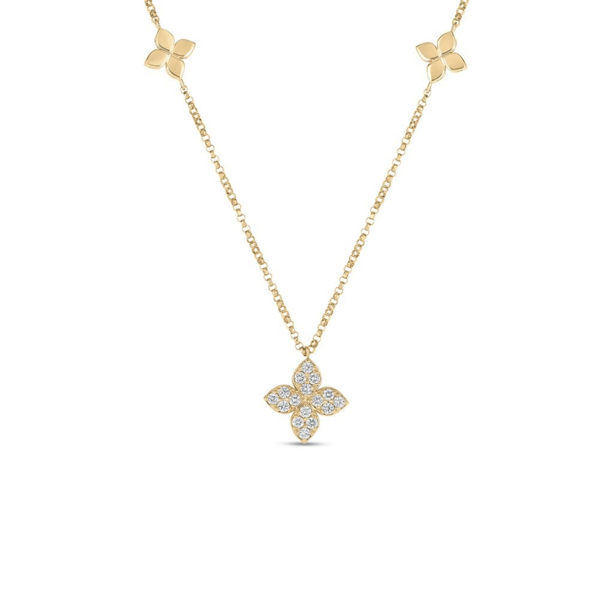 Roberto Coin Love by the Inch Diamond & Polished Flower Station Necklace - 7773639AY17X