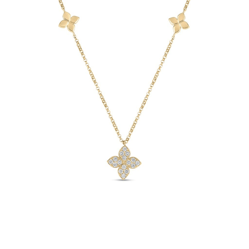 Roberto Coin Love by the Inch Diamond & Polished Flower Station Necklace-Roberto Coin Love by the Inch Diamond & Polished Flower Station Necklace - 7773639AY17X
