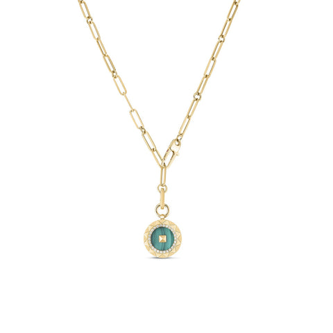 Roberto Coin Obelisco Large Malachite & Diamond Medallion Necklace-Roberto Coin Obelisco Large Malachite & Diamond Medallion Necklace - 8883123AY19XM