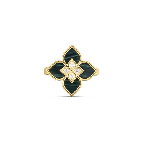 Roberto Coin Venetian Princess Diamond and Malachite Small Flower Ring-Roberto Coin Venetian Princess Diamond and Malachite Small Flower Ring 7773195AY65XM