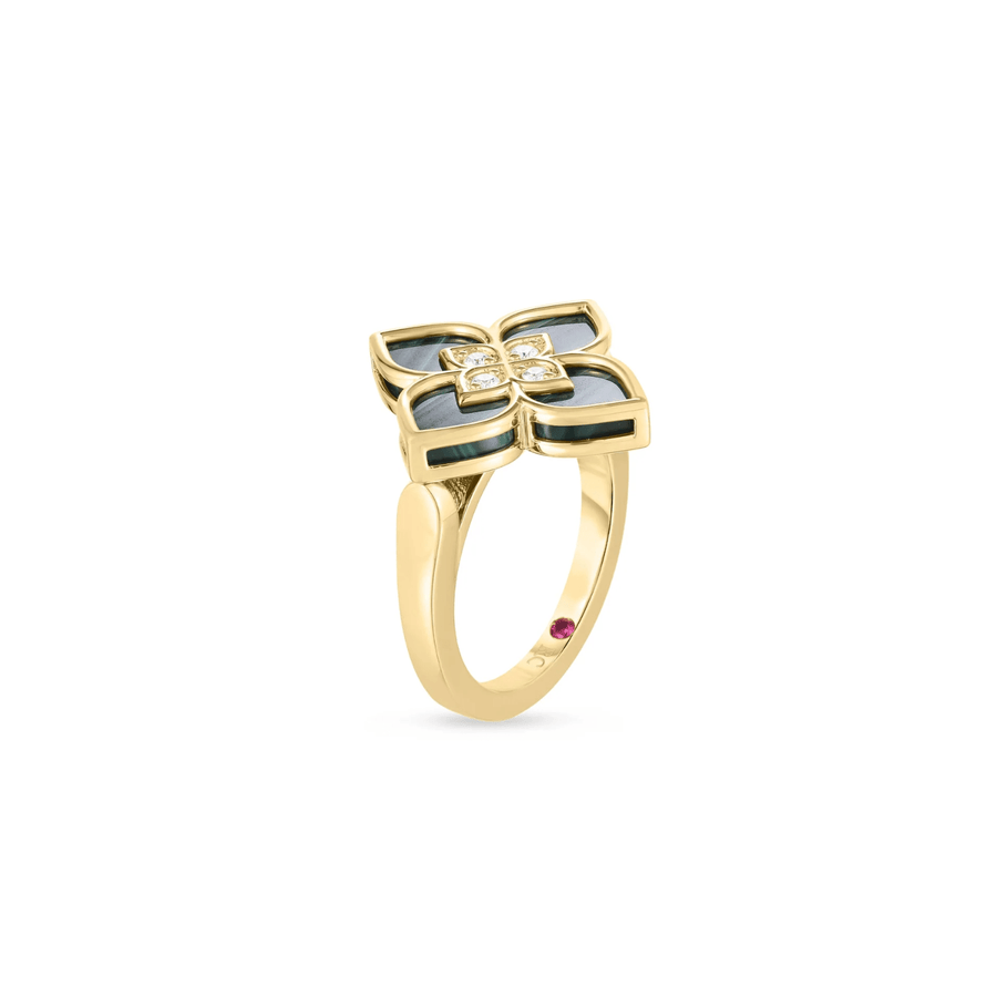 Roberto Coin Venetian Princess Diamond and Malachite Small Flower Ring 7773195AY65XM