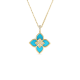 Roberto Coin Venetian Princess Diamond and Turquoise Small Flower Necklace-Roberto Coin Venetian Princess Diamond and Turquoise Small Flower Necklace 7773195AY17XT