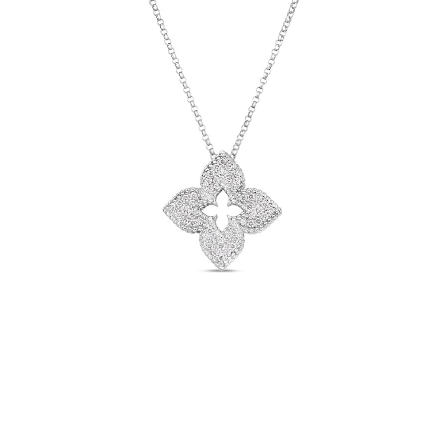 Roberto Coin Venetian Princess Medium Pave Flower Necklace - 7773266AW17X