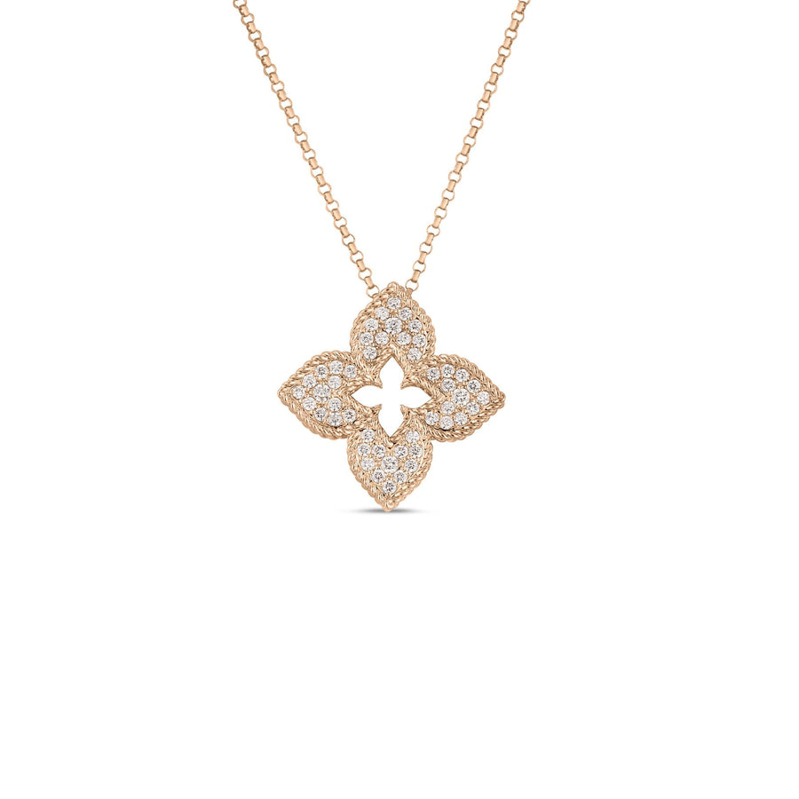 Roberto Coin Venetian Princess Medium Pave Flower Necklace - 7773266AX17X
