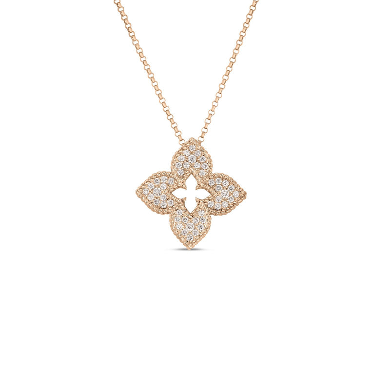Roberto Coin Venetian Princess Medium Pave Flower Necklace-Roberto Coin Venetian Princess Medium Pave Flower Necklace - 7773266AX17X