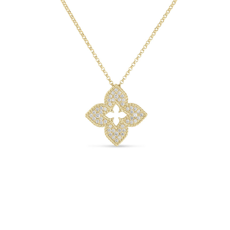 Roberto Coin Venetian Princess Medium Pave Flower Necklace-Roberto Coin Venetian Princess Pave Flower Necklace - 7773266AY17X