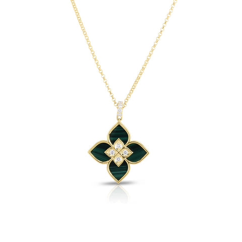 Roberto Coin Venetian Princess Small Diamond & Malachite Flower Necklace-Roberto Coin Venetian Princess Small Diamond & Malachite Flower Necklace - 7773195AY17XM