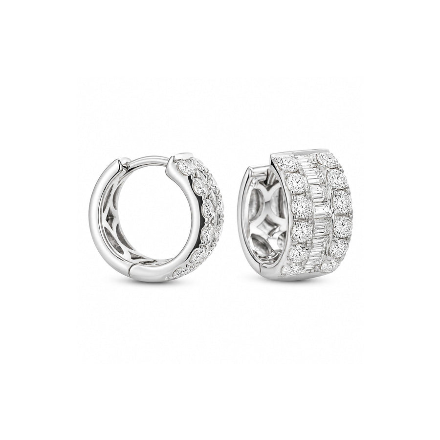 Round & Baguette Diamond Wide Huggie Earrings
