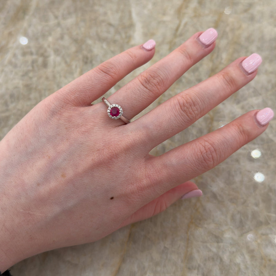 Round Brilliant Cut Ruby Diamond Halo Ring - RRRTJ00133