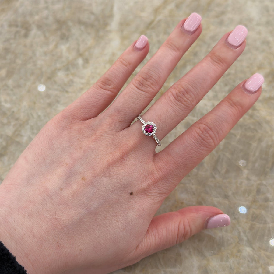 Round Brilliant Cut Ruby Diamond Halo Ring - RRSPK00125