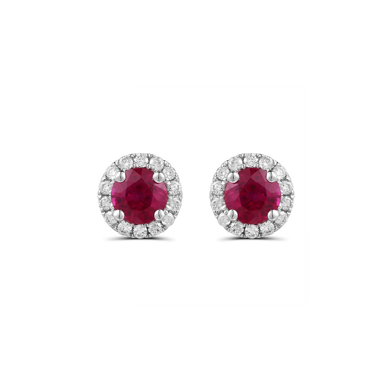 Round Brilliant Cut Ruby Diamond Halo Stud Earrings-Round Brilliant Cut Ruby Diamond Halo Stud Earrings - RERTJ00109