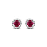 Round Brilliant Cut Ruby Diamond Halo Stud Earrings-Round Brilliant Cut Ruby Diamond Halo Stud Earrings - RERTJ00109