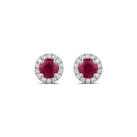 Round Brilliant Cut Ruby Diamond Halo Stud Earrings-Round Brilliant Cut Ruby Diamond Halo Stud Earrings - RERTJ00109