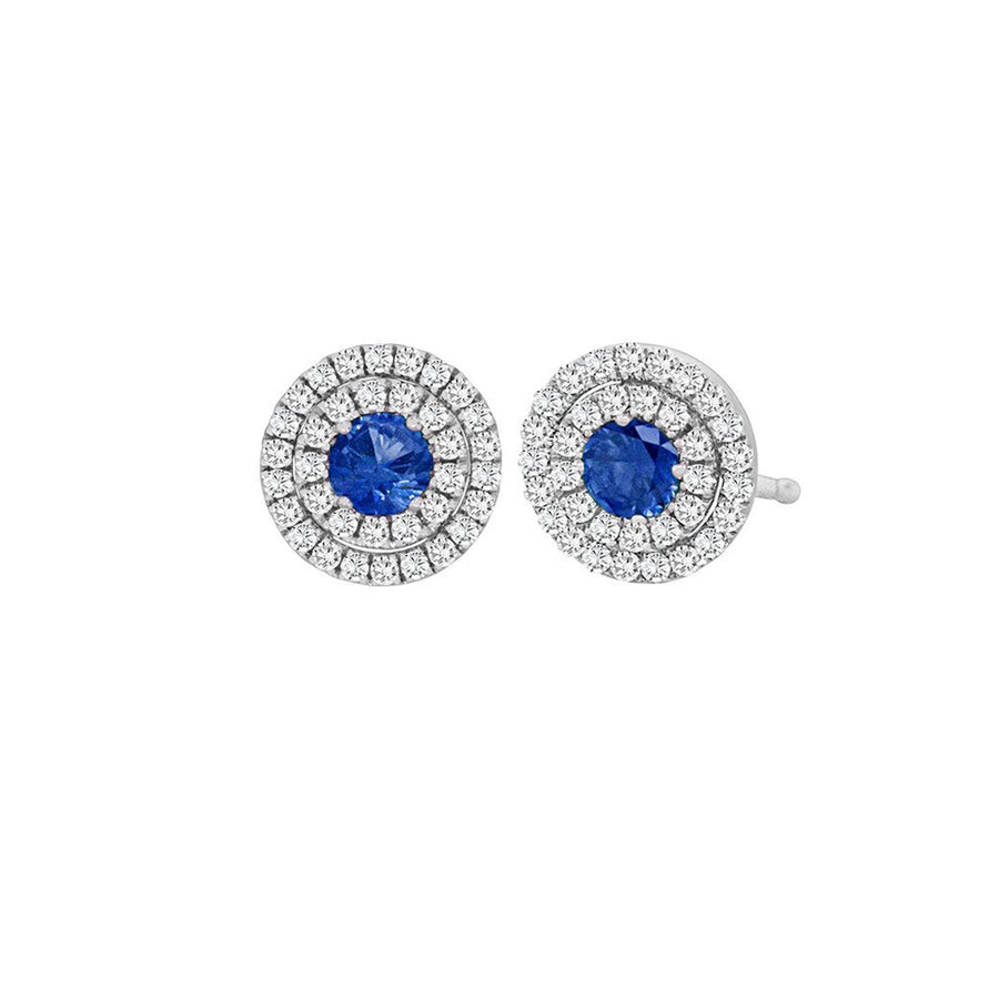 Round Brilliant Cut Sapphire Diamond Double Halo Stud Earrings