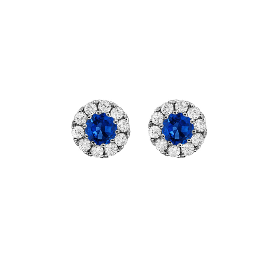 Round Brilliant Cut Sapphire Diamond Halo Stud Earrings - SESPK00182