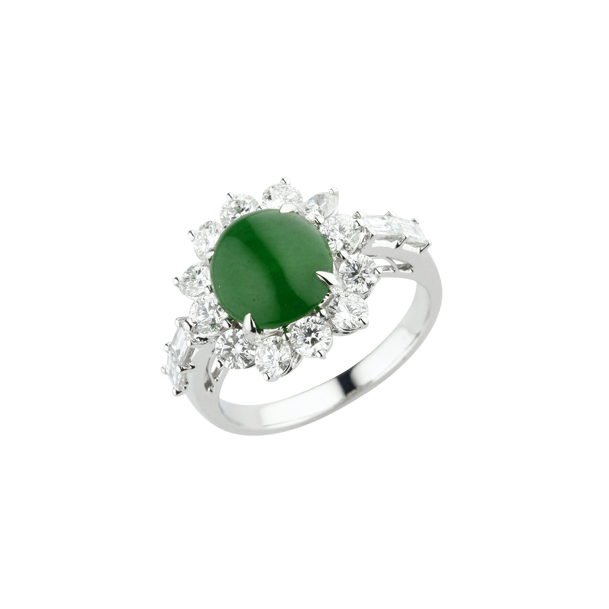 Round Cabouchon Jade Diamond Halo Ring - ORNEL00893