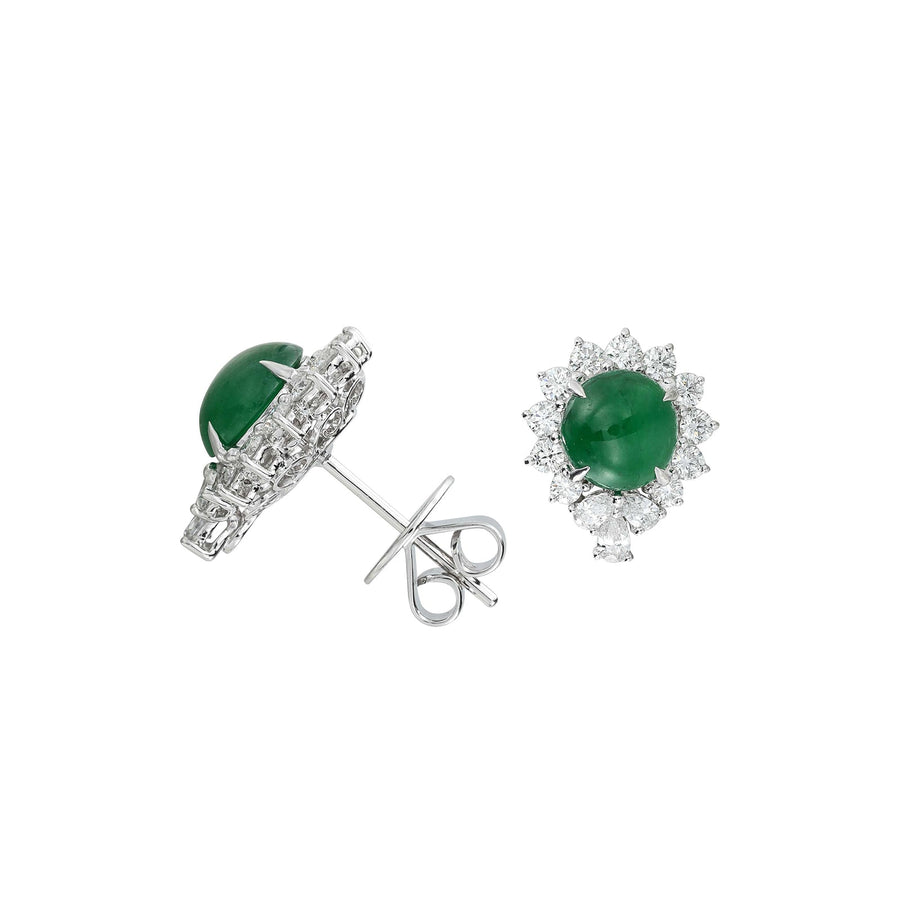 Round Cabouchon Jadeite Diamond Halo Stud Earrings - OENEL00406