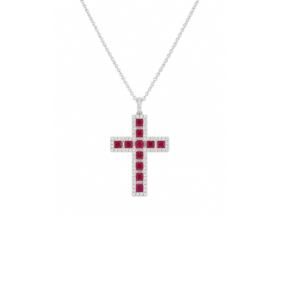 Ruby and Diamond Cross Pendant and Chain