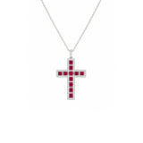 Ruby and Diamond Cross Pendant and Chain-Ruby and Diamond Cross Pendant and Chain