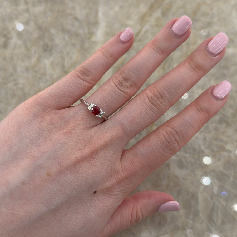 Ruby Diamond 3 Stone Ring - RRNEL00547