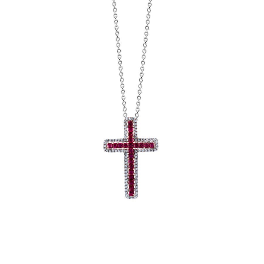 Ruby Diamond Cross Necklace - RNNEL00323