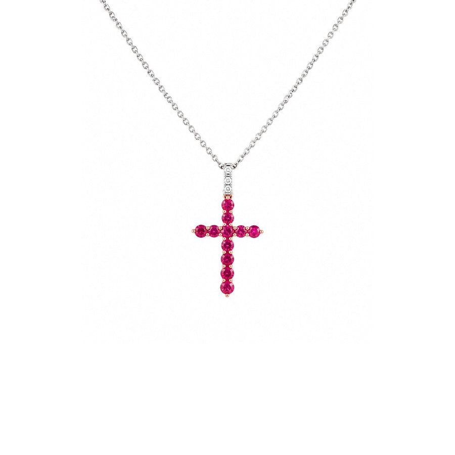 Ruby Diamond Cross Necklace