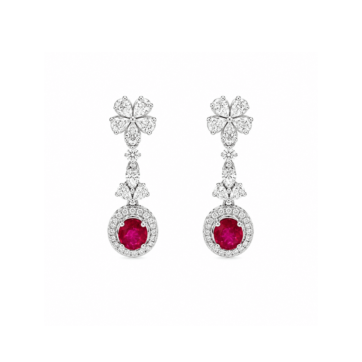 Ruby flower Diamond Earrings