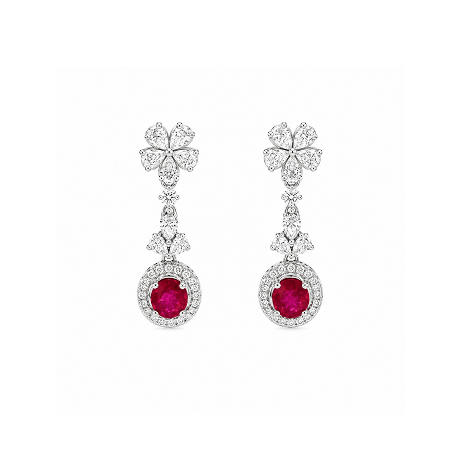 Ruby flower Diamond Earrings