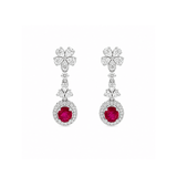 Ruby Diamond Earrings-Ruby flower Diamond Earrings