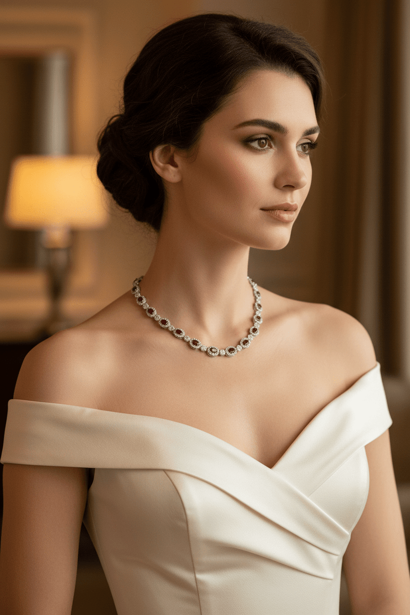 Ruby Diamond Necklace-Ruby Diamond Necklace - RNRTJ00055