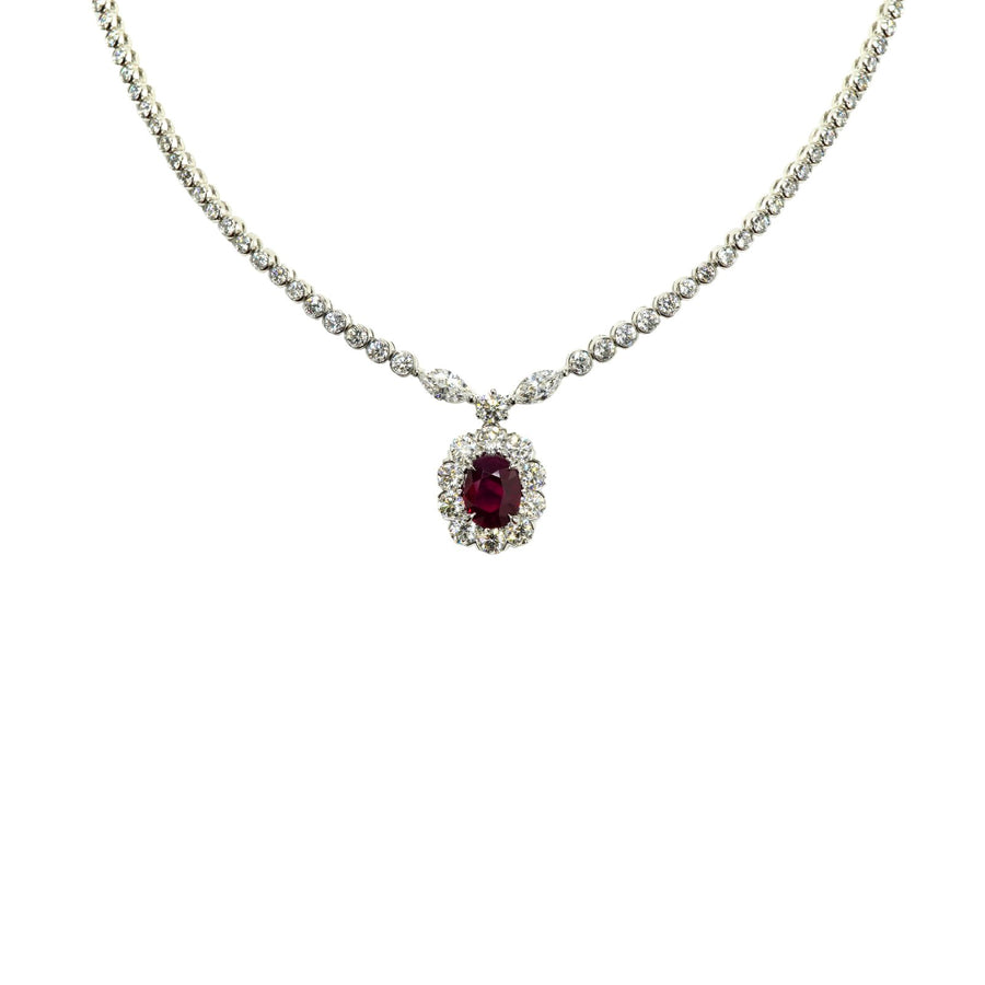Ruby Diamond Necklace and Earrings Set RNUJD00240
