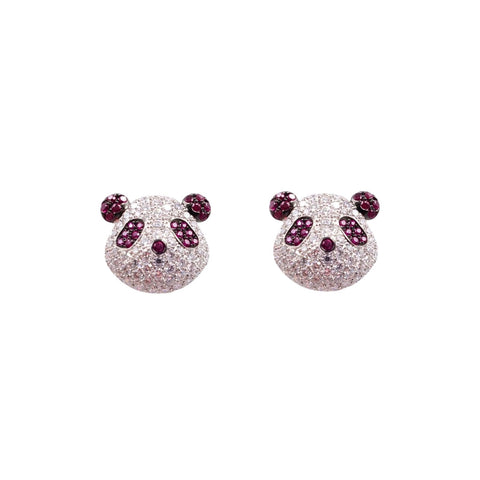 Ruby Diamond Panda Earring Studs-Ruby Diamond Panda Earring Studs - REUJD00174