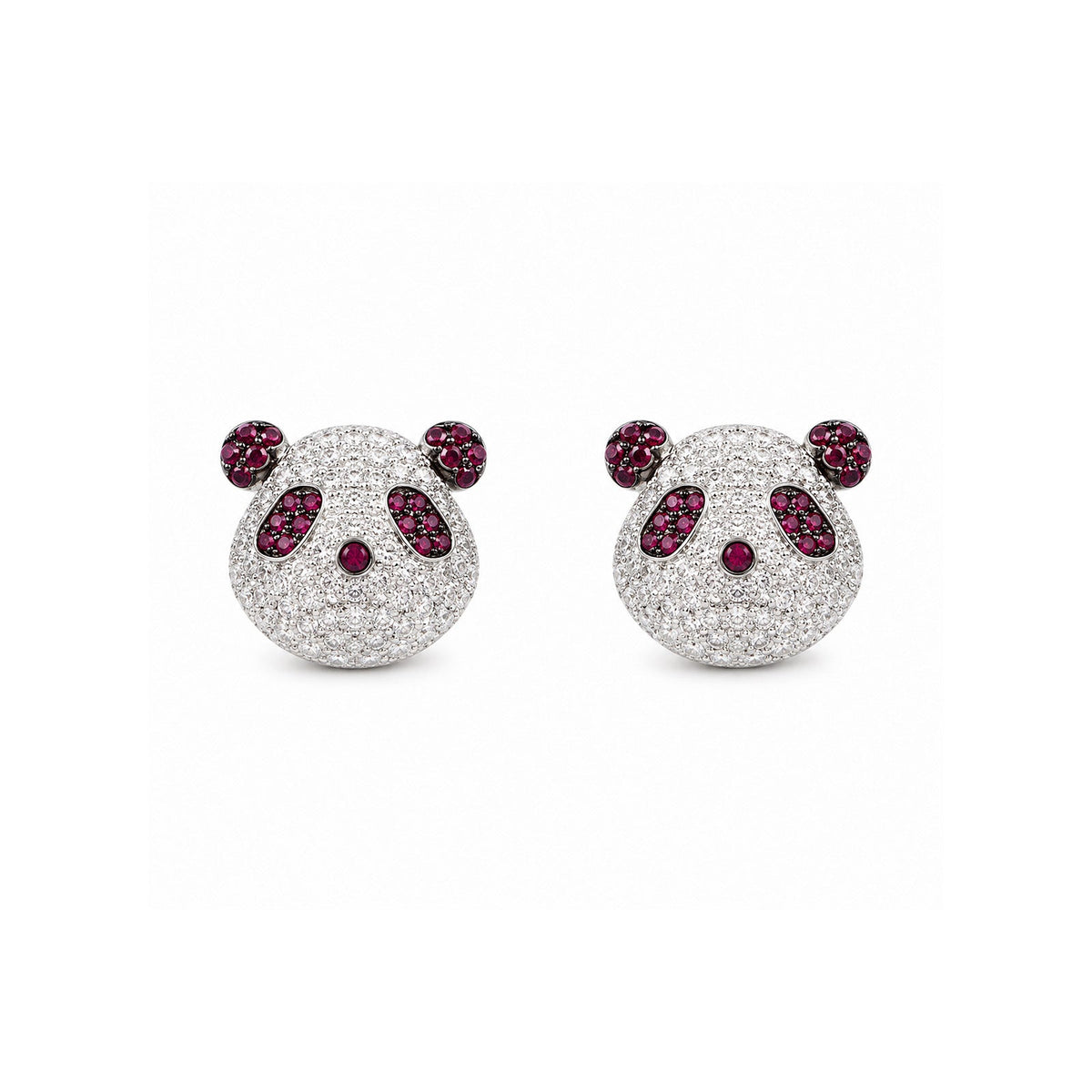 Ruby Diamond Panda Stud Earrings