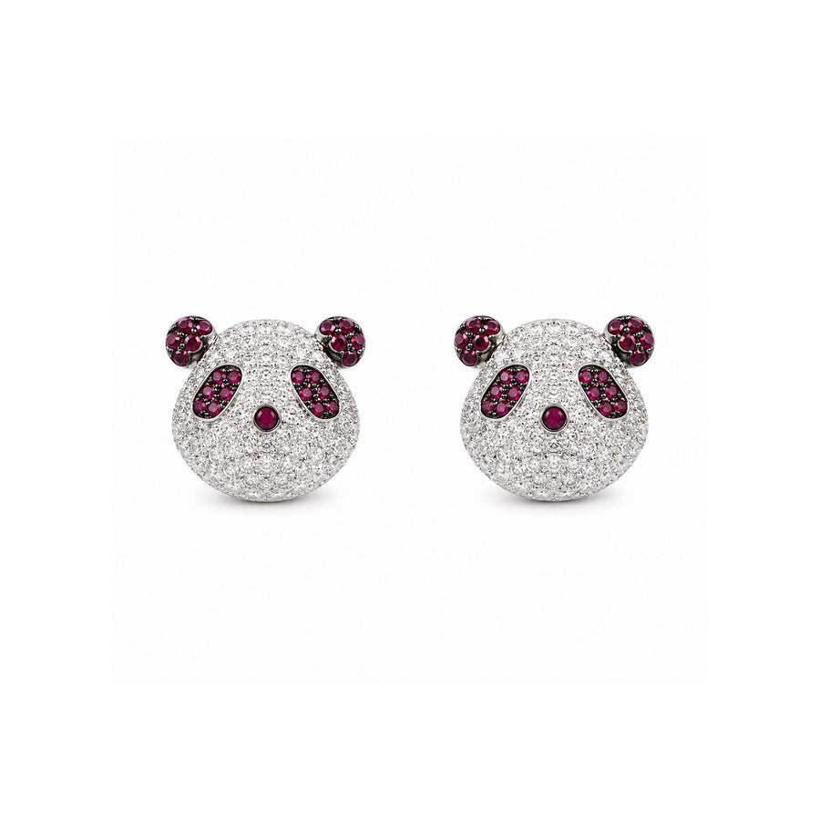 Ruby Diamond Panda Stud Earrings