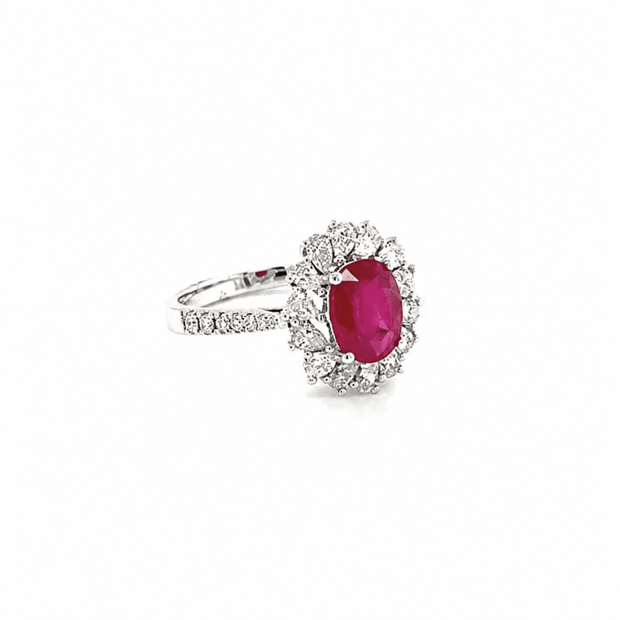 18 karat white gold ruby and diamond ring