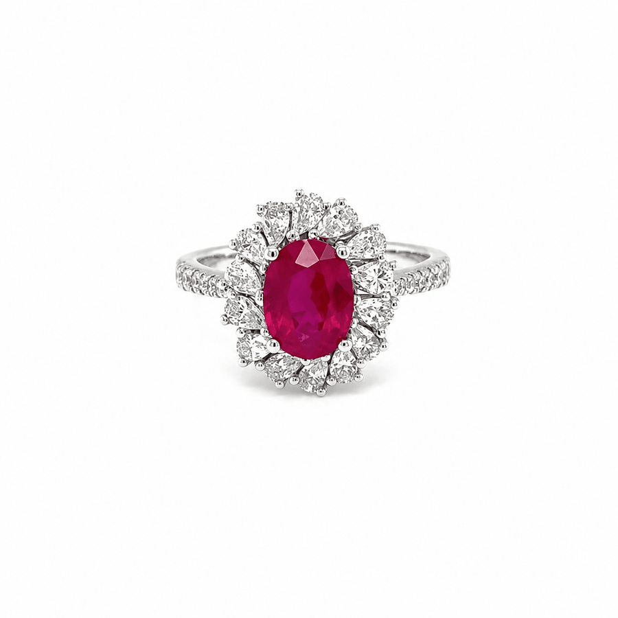 18 karat white gold ruby and diamond ring