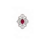 Ruby Diamond Ring-18K white gold ring featuring a center oval-cut ruby