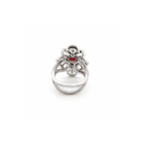 Ruby Diamond Ring-18K white gold ring featuring a center oval-cut ruby