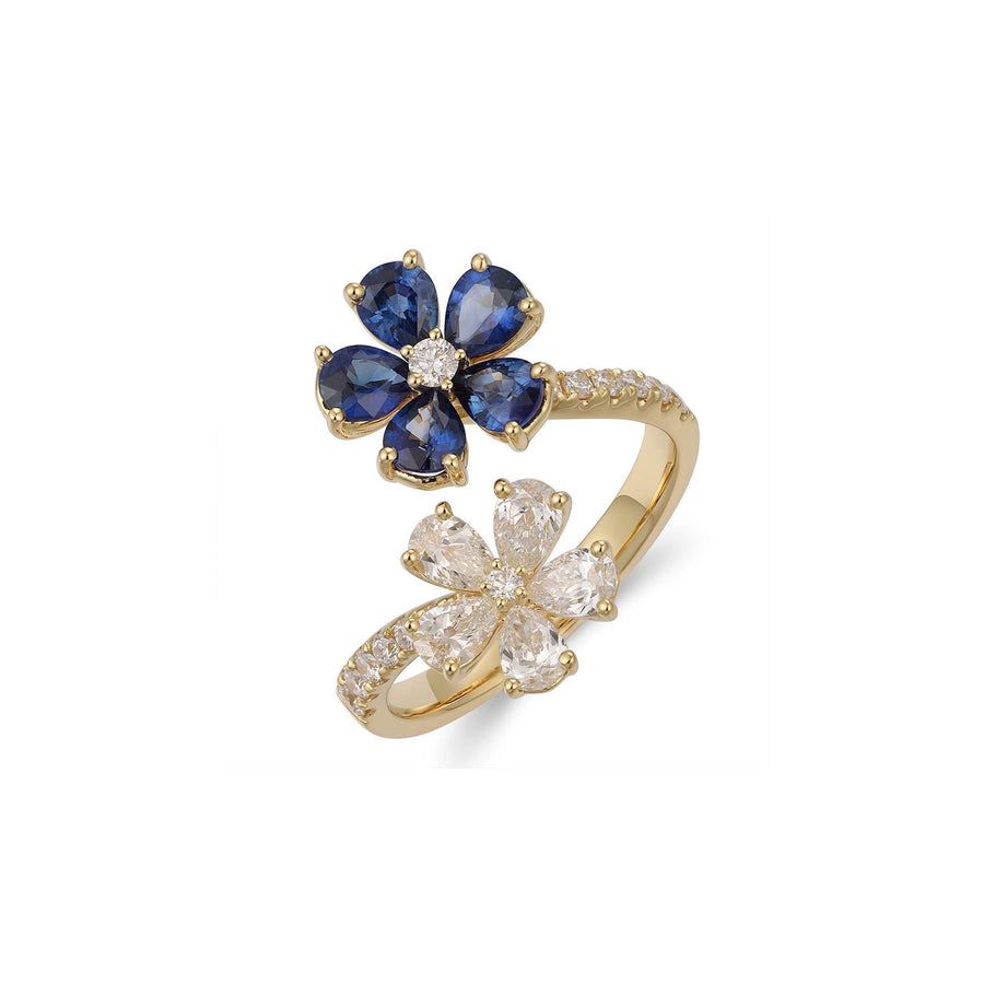 Sapphire and Diamond Flower Bypass Ring - SRRTJ00117